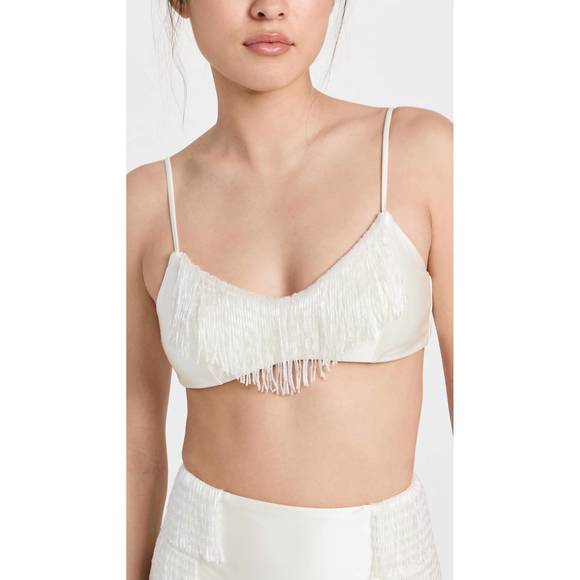 NEW DEVON WINDSOR violet bikini top in off-white satin - Picture 1 of 4